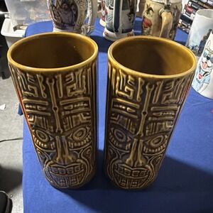 Snap-On  Custom Tiki Tumblers Brown 2-Pack 20 oz Stoneware Preowned